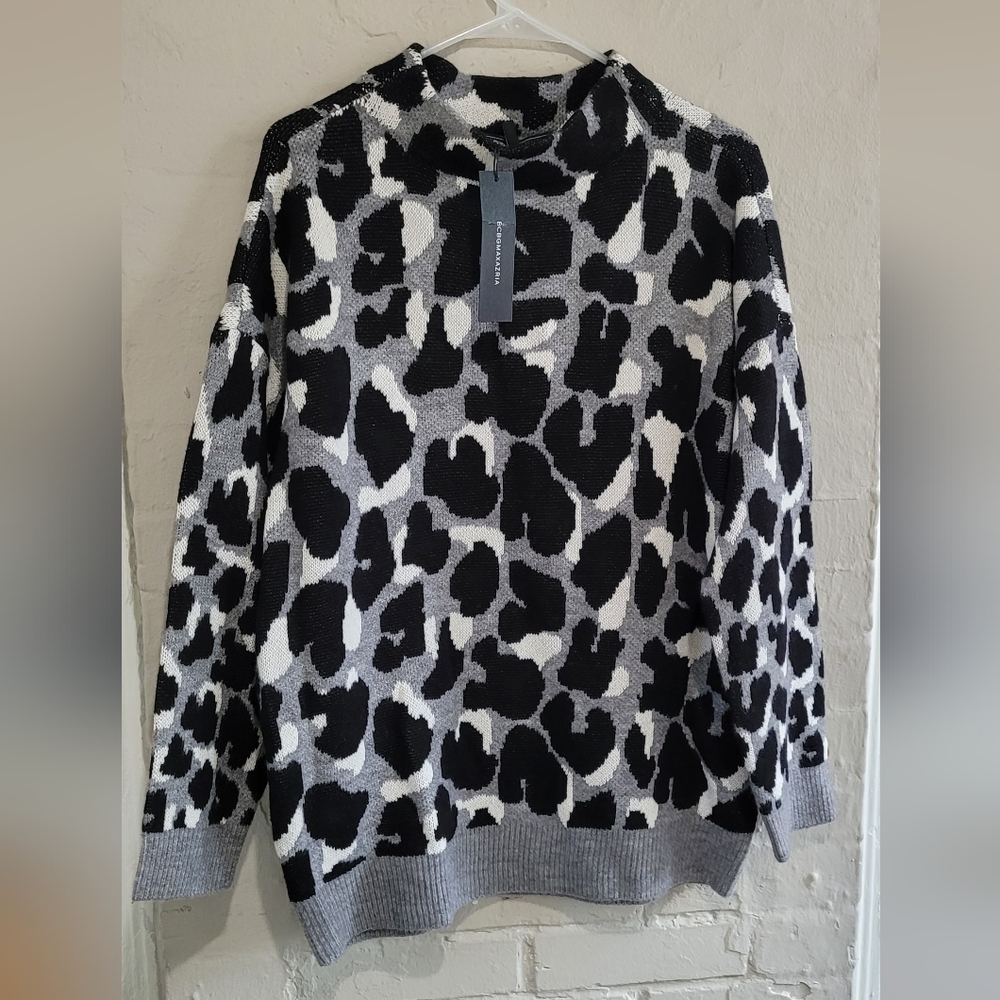 BCBGMaxAzria Black and White Cowl Neck Sweater